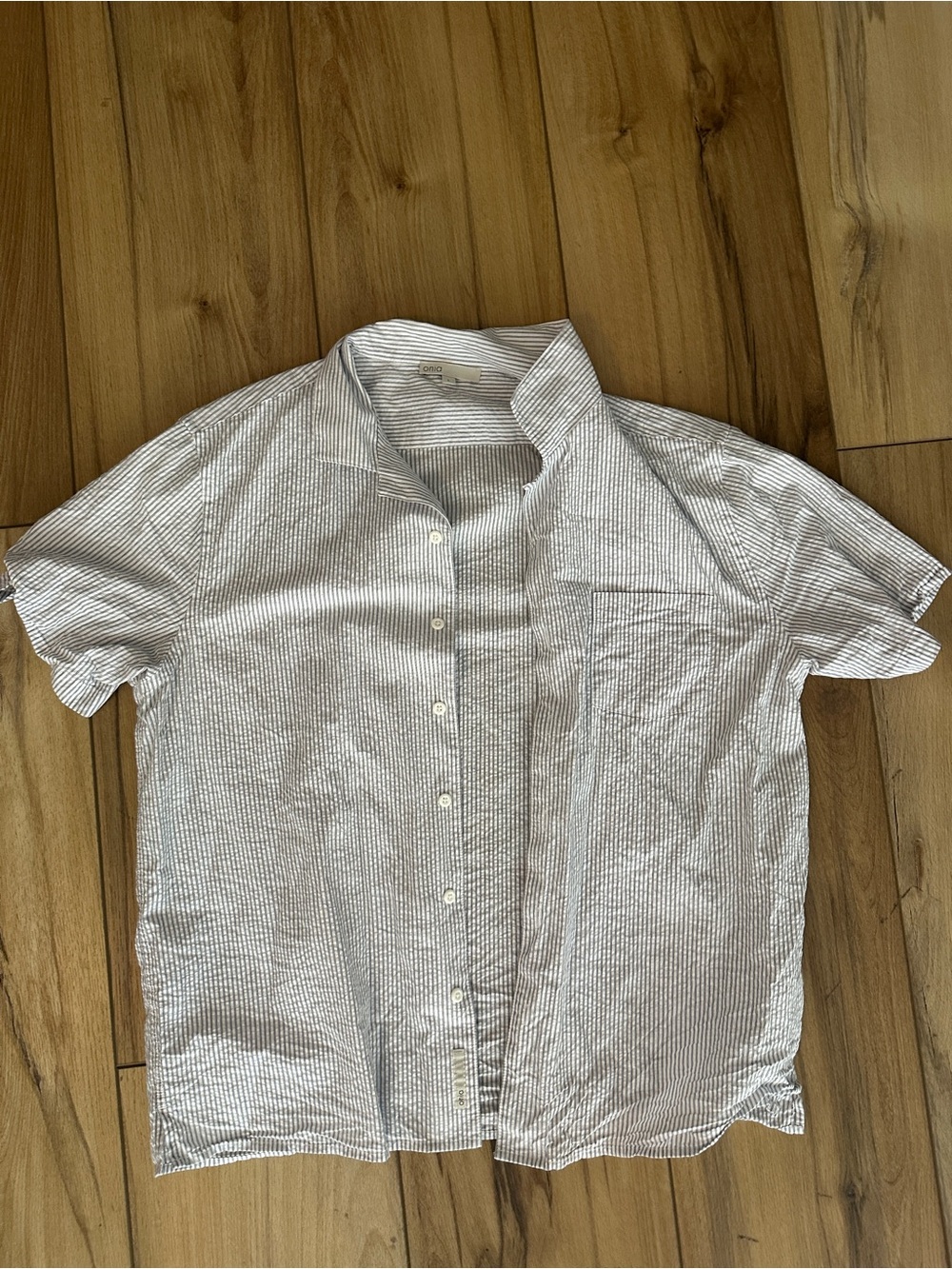 Onia Light Blue & White Striped Short Sleeve Button-Down Shirt